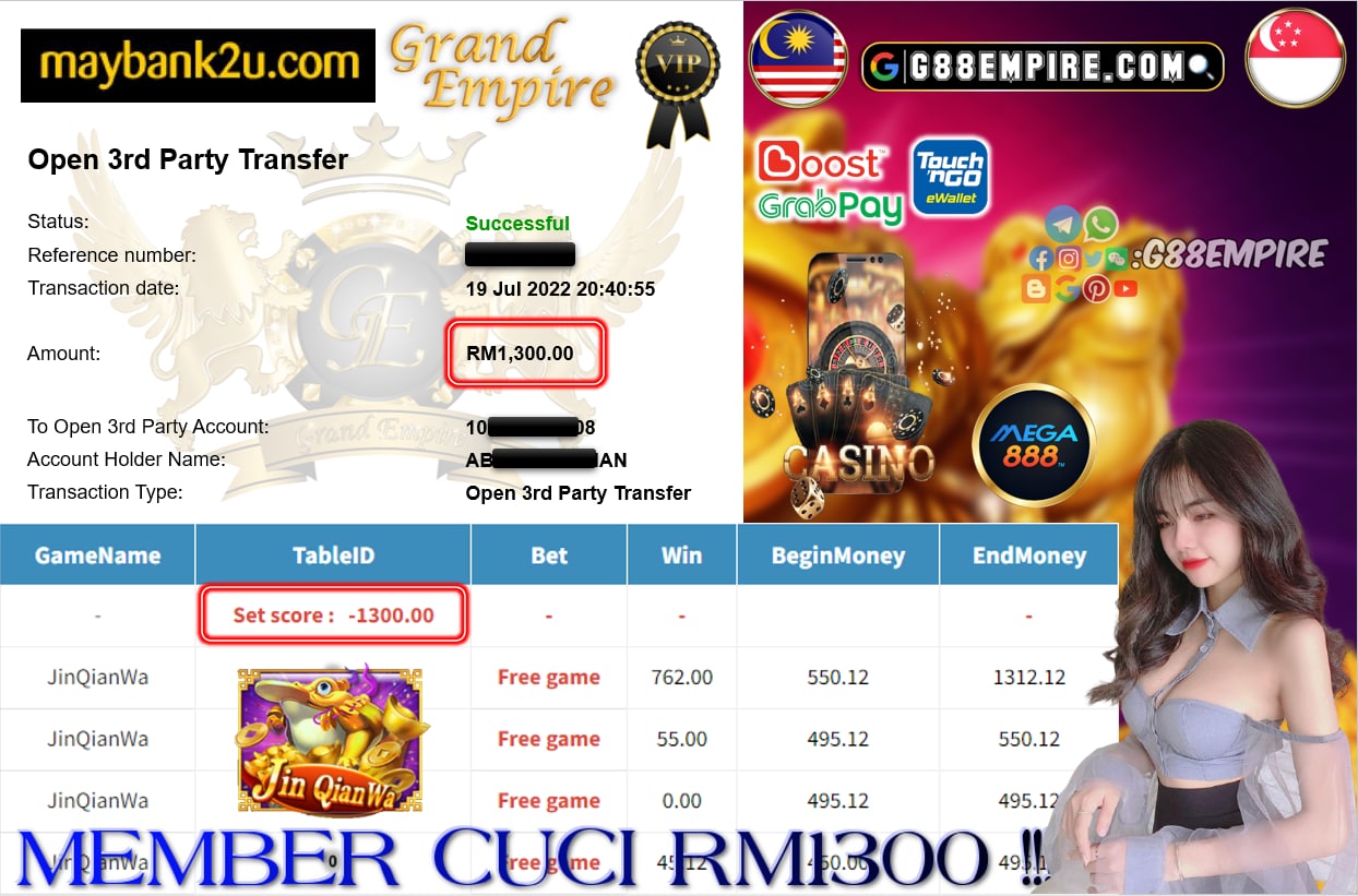 MEGA888 - JINQIANWA CUCI RM1300 !!!