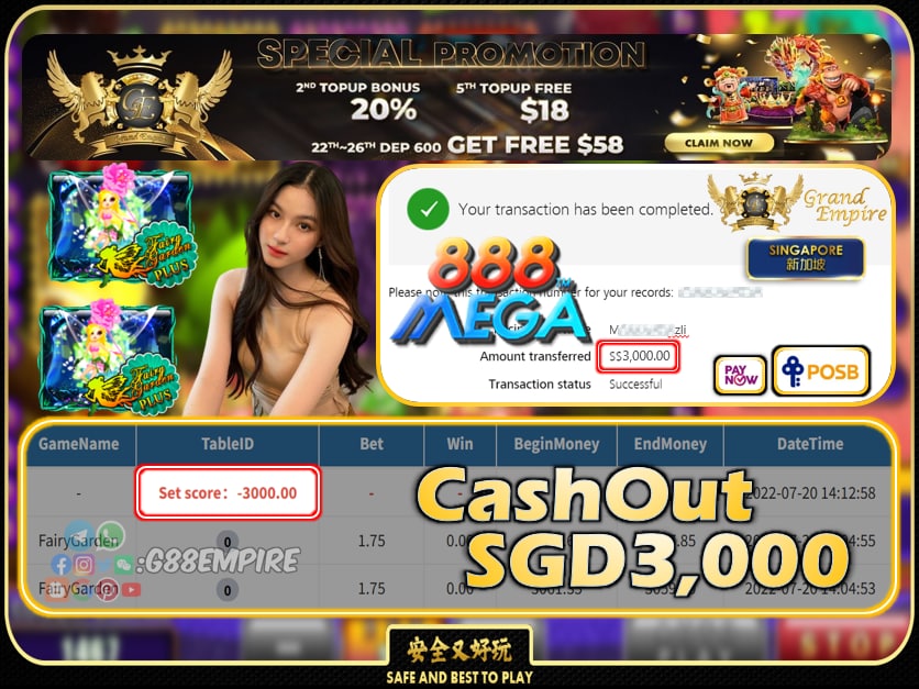 MEGA888 ~ FAIRYGARDEN CASHOUT SGD3000 !!!