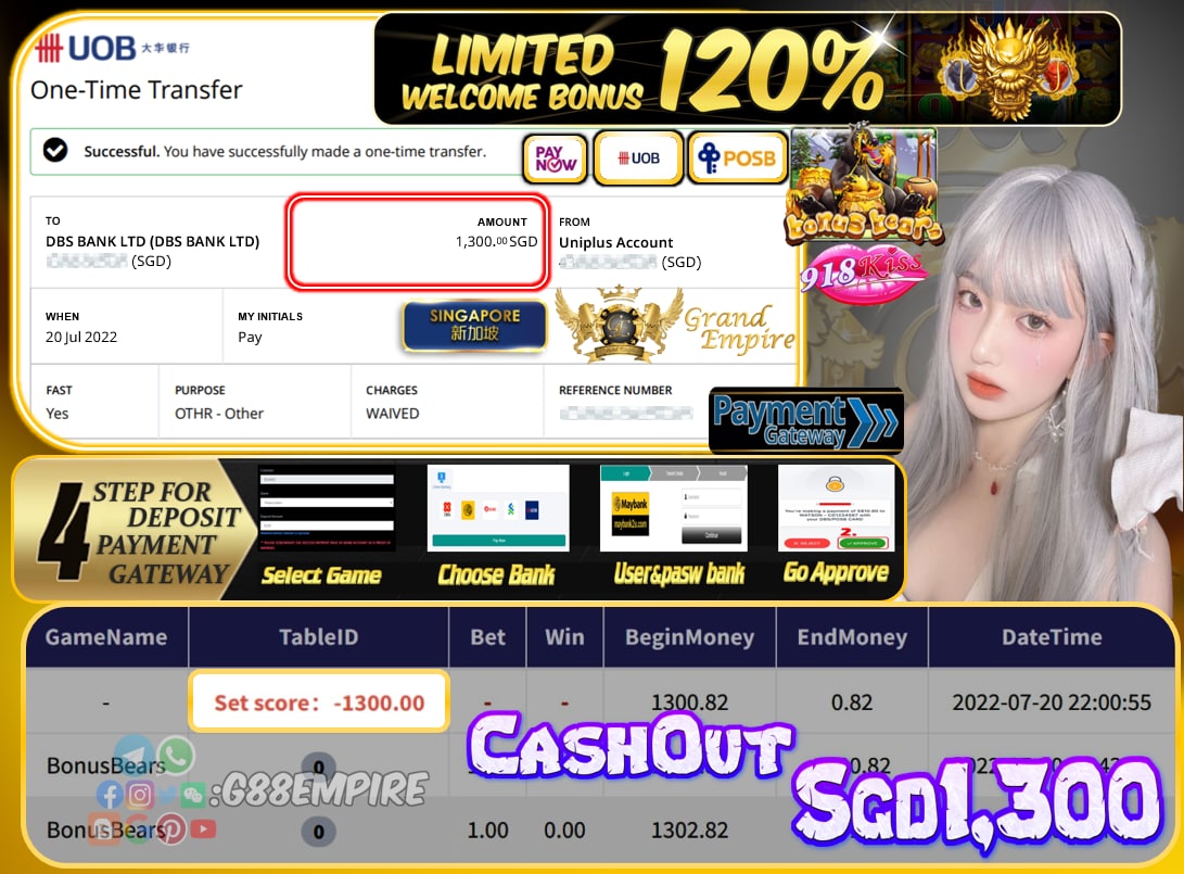 918KISS ~ BONUSBEARS CASHOUT SGD1300!!!