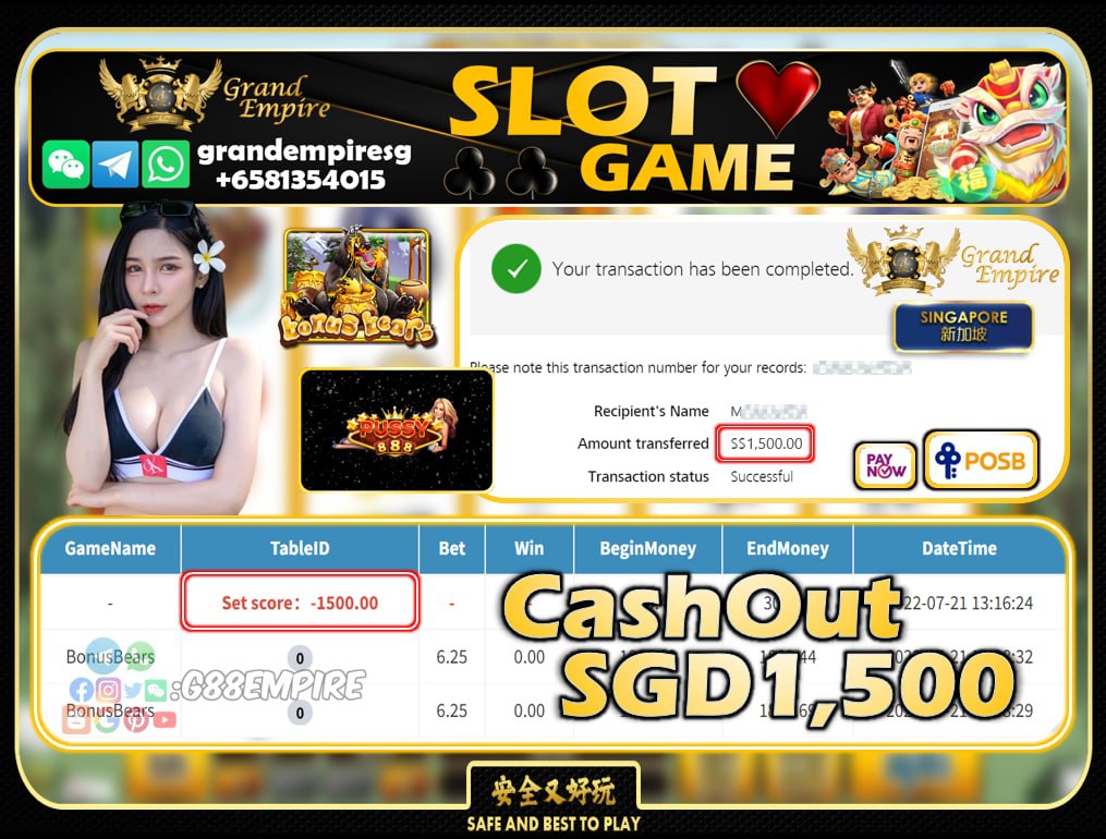 PUSSY888 ~ BONUSBEARS CASHOUT SGD1500 !!!