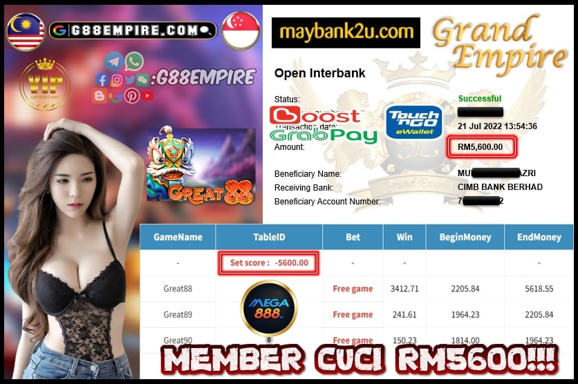 MEGA888 GREAT88 CUCI RM5600