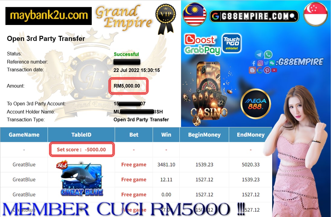 MEGA888 - GREATBLUE CUCI RM5000 !!!