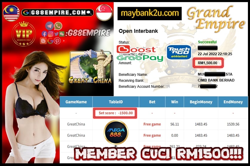 MEGA888 GREATCHINA CUCI RM1500