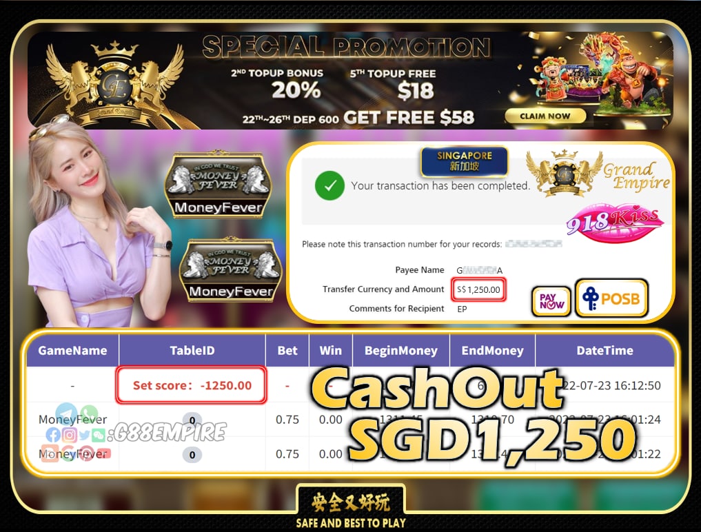 918KISS ~ MONEYFEVER CASHOUT SGD1250!!!