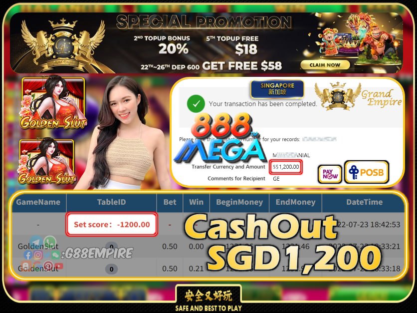 MEGA888 ~ GOLDENSLUT CASHOUT SGD1200 !!!