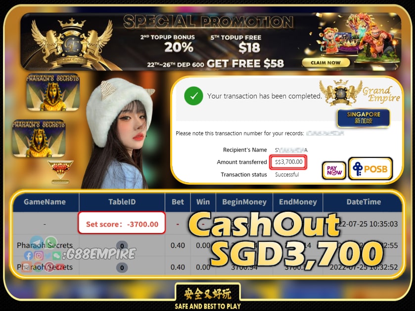 PUSSY888 ~ PHARAOHSECRETS CASHOUT SGD3700!!!