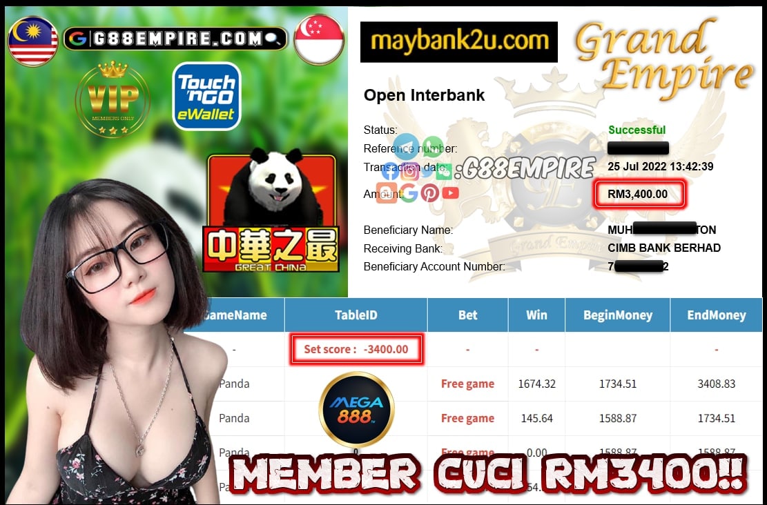 MEGA888 PANDA CUCI RM3400