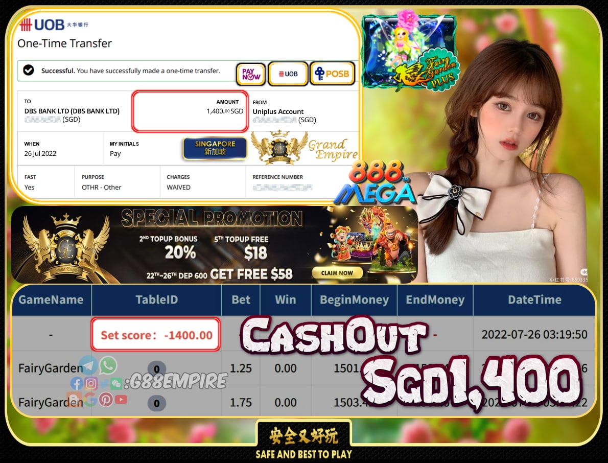 MEGA888 ~ FAIRYGARDEN CASHOUT SGD1400!!!