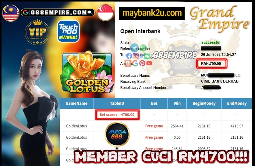 MEGA888 GOLDENLOTUS CUCI  RM4,700