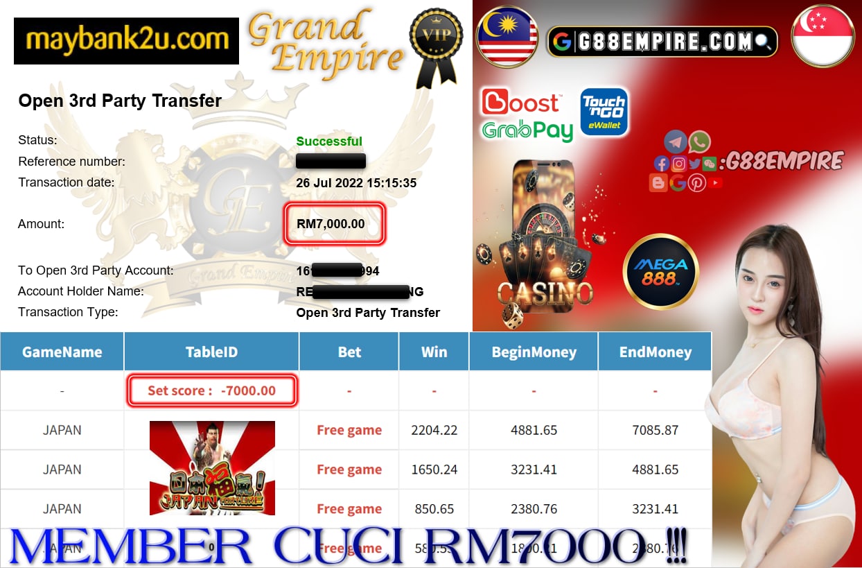 MEGA888 - JAPAN CUCI RM7000 !!!