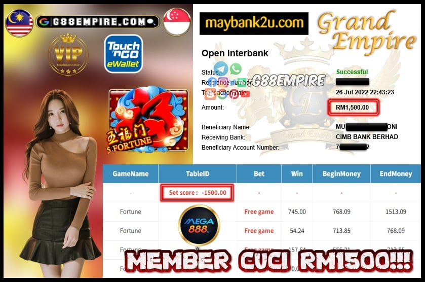 MEGA888 FORTUNE CUCI RM1500