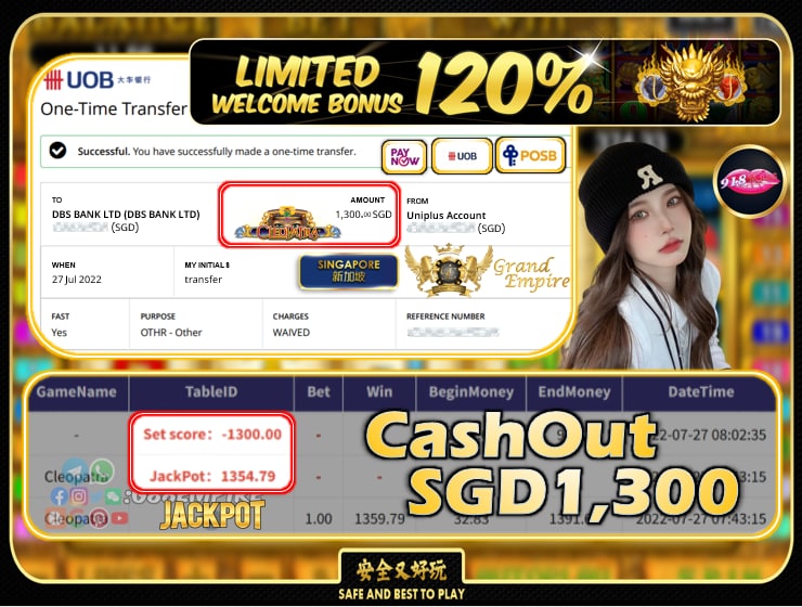 918KISS ~ CLEOPATRA CASHOUT SGD1300!!!