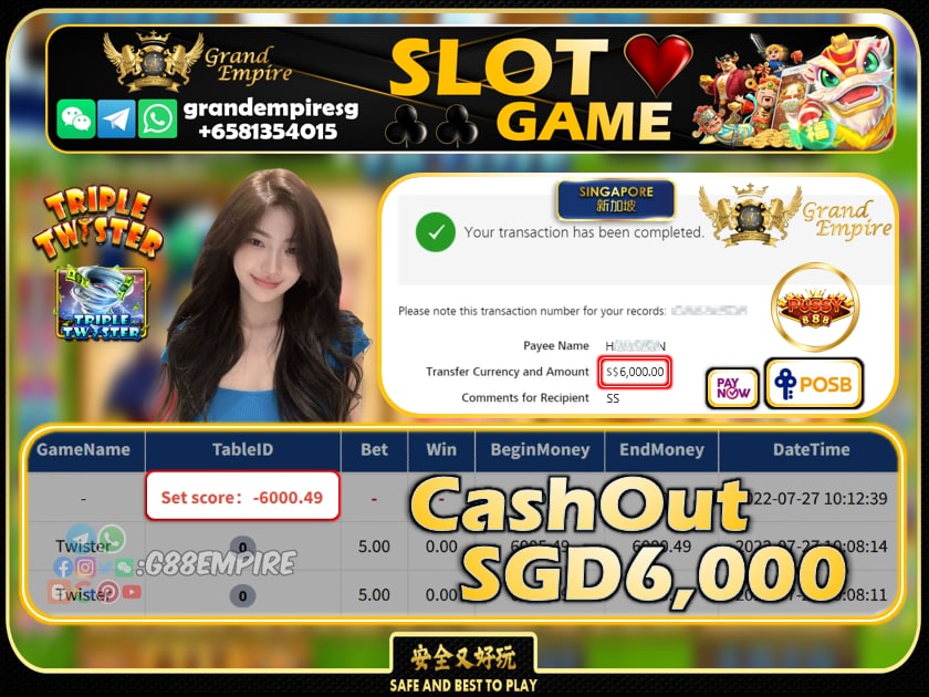 PUSSY888 ~ TWISTER CASHOUT SGD6000!!!