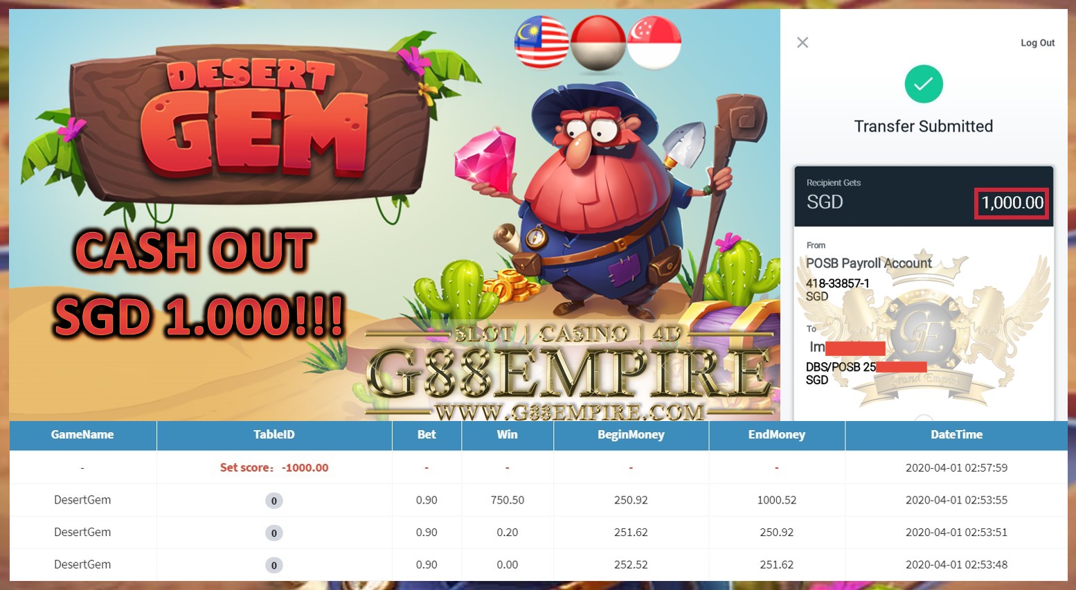 DESERTGEM CASH OUT SGD 1.000!!!