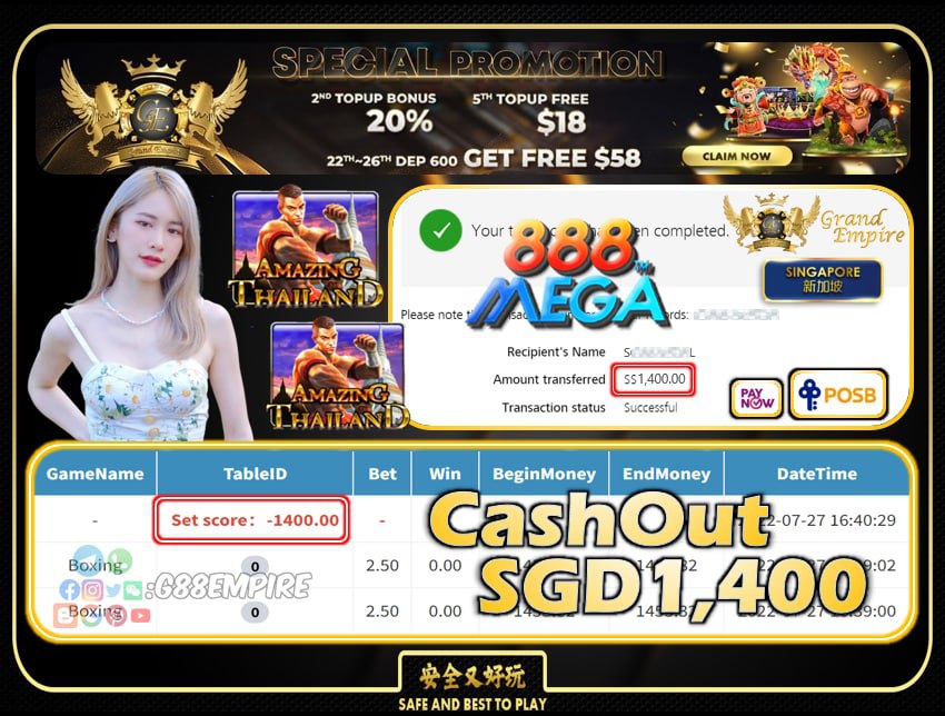 MEGA888 ~ BOXING CASHOUT SGD1400!!!