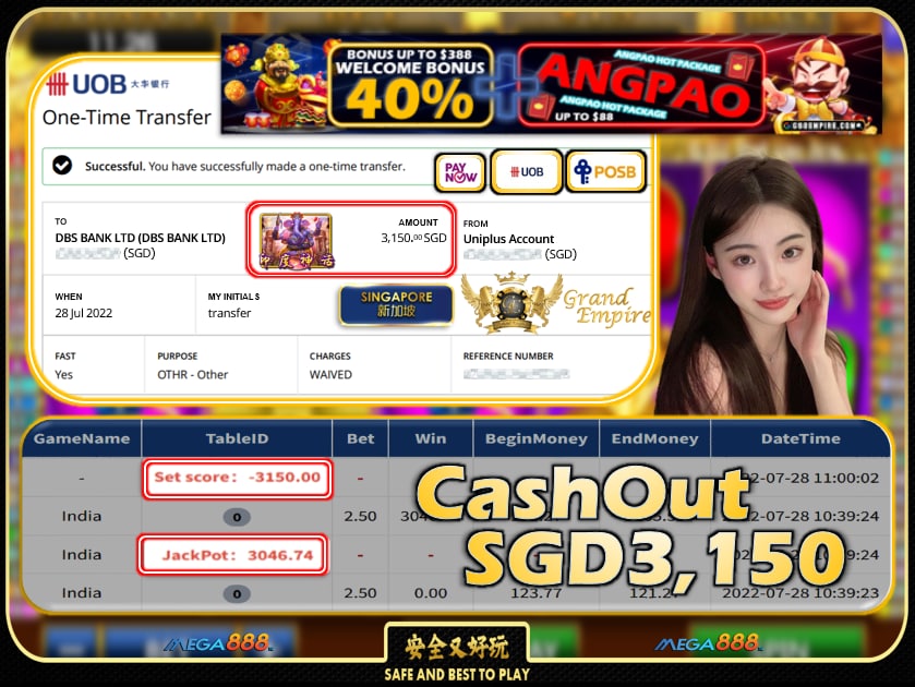 MEGA888 ~ INDIA CASHOUT SGD3150!!!