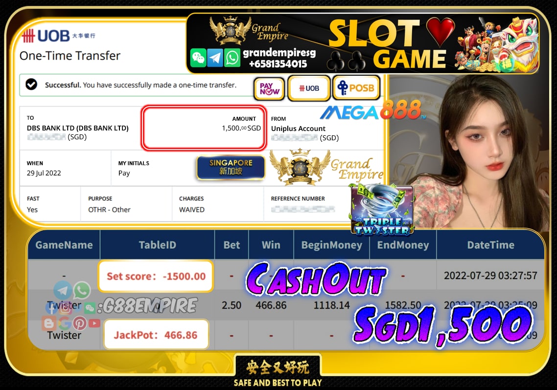 MEGA888 ~ TWISTER CASHOUT SGD1500!!!