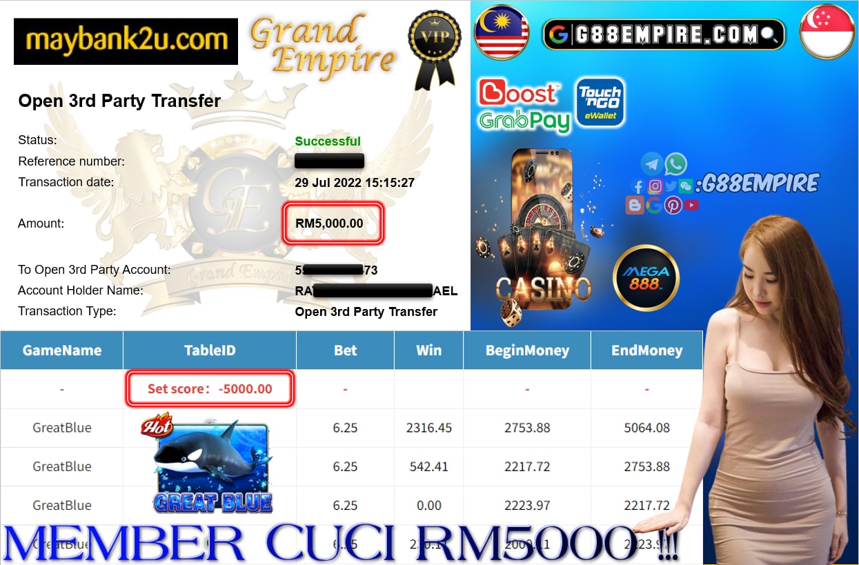 MEGA888 - GREATBLUE CUCI RM5000 !!!