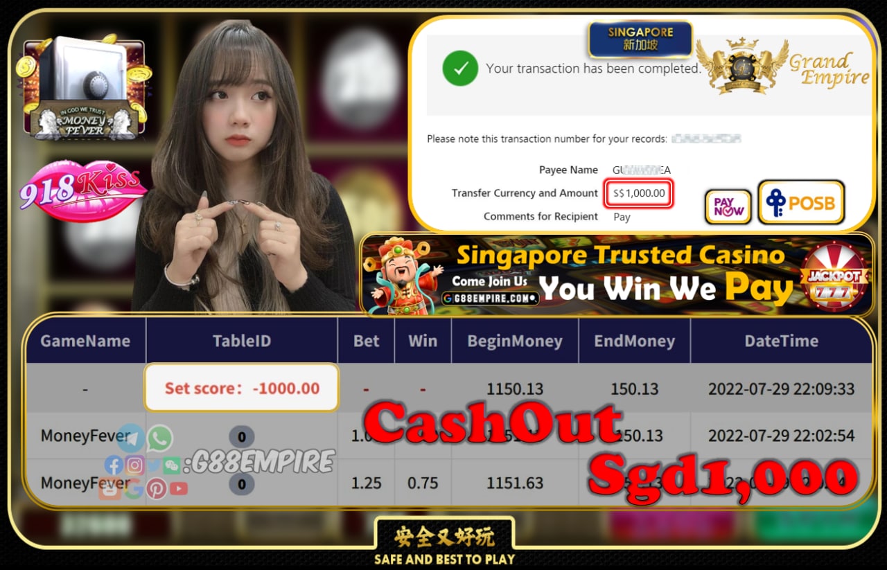 918KISS ~ MONEYFEVER CASHOUT SGD1000 !!!