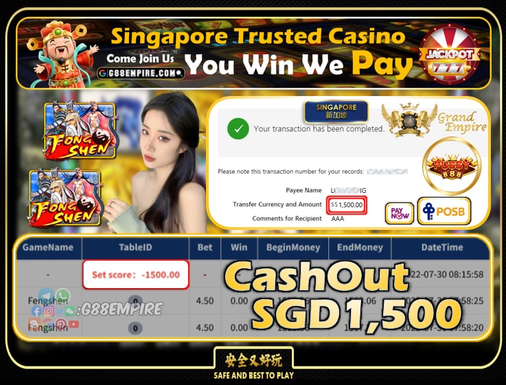 PUSSY888 ~ FENGSHEN CASHOUT SGD1500!!!