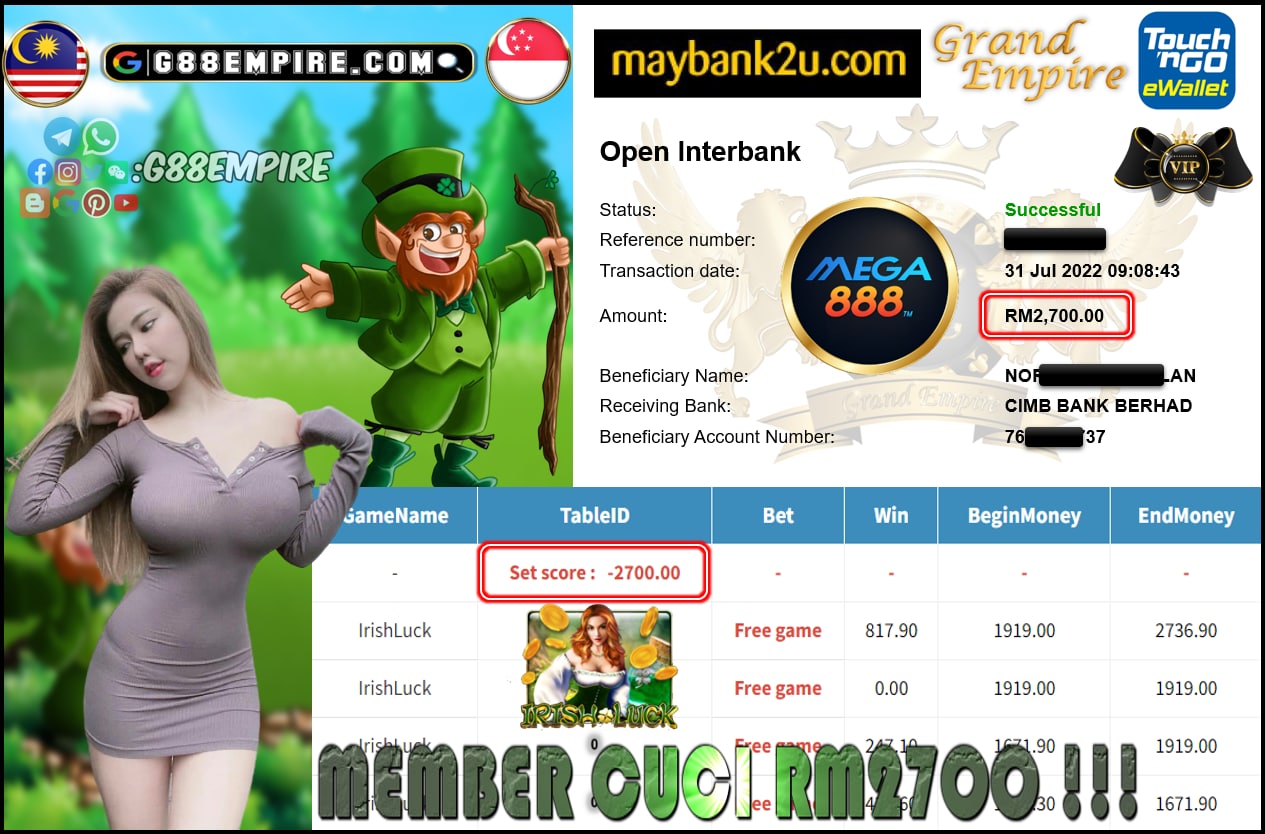 MEGA888 - IRISHLUCK - CUCI RM2.700 !!!!!