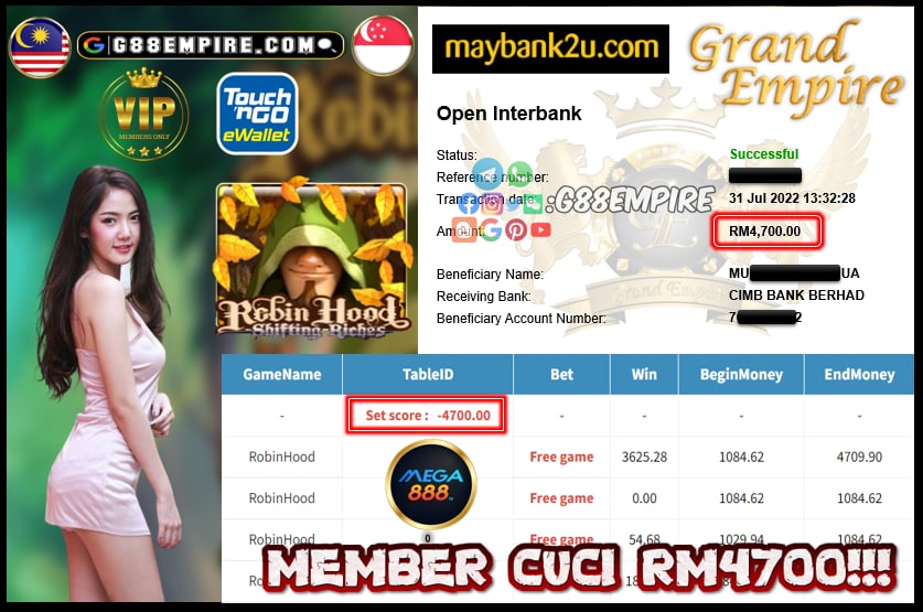 MEGA888 ROBINHOOD CUCI RM4700