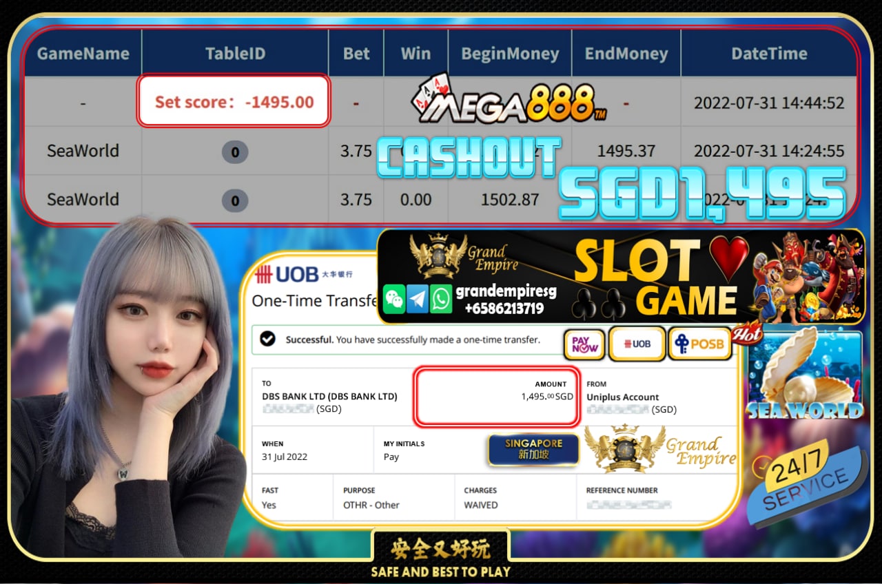 MEGA888 ~ SEAWORLD CASHOUT SGD1495!!!