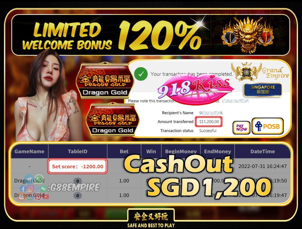 918KISS ~ DRAGONGOLD CASHOUT SGD1200!!!