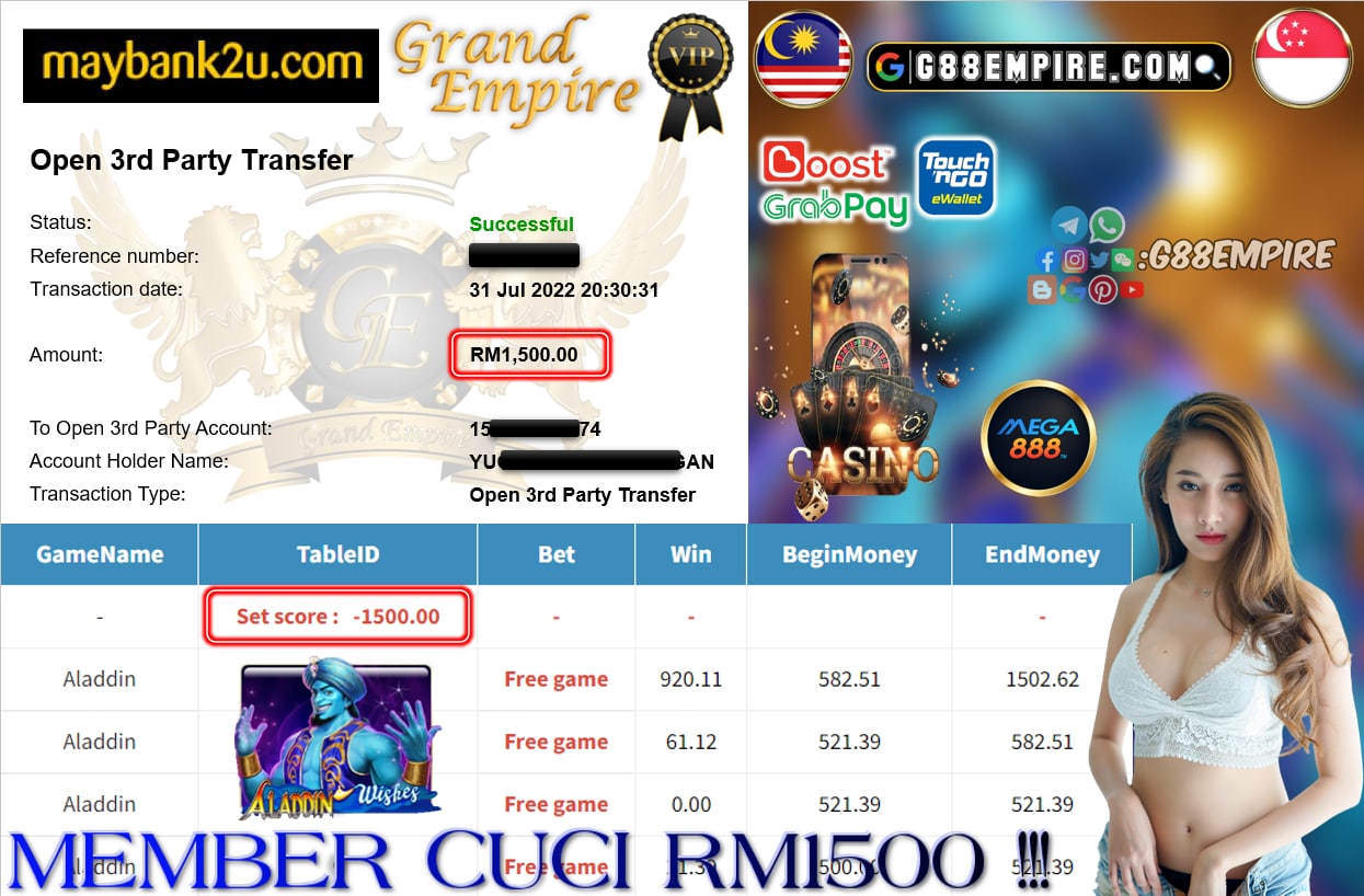 MEGA888 - ALADDIN CUCI RM1500 !!!