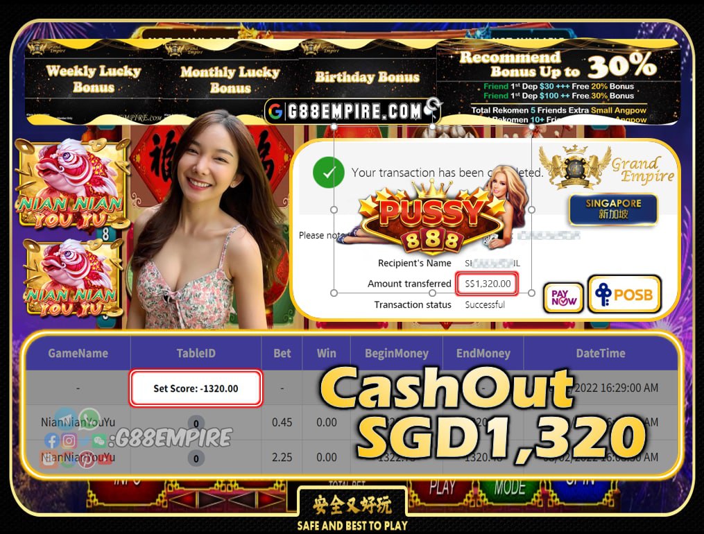 EVO888 ~ NIANNIANYOUYU CASHOUT SGD1320!!!