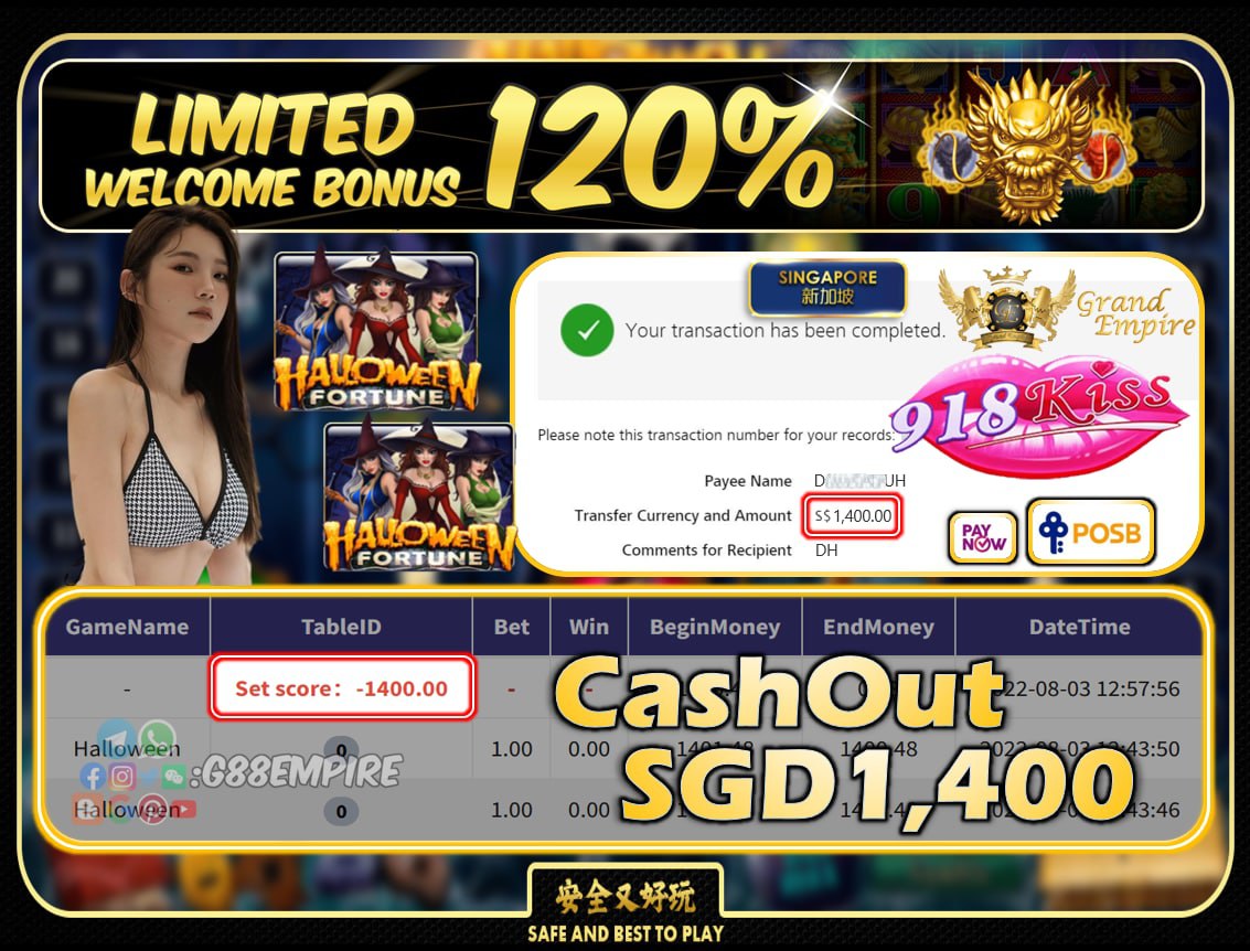 918KISS ~ HALLOWEEN CASHOUT SGD1400!!!