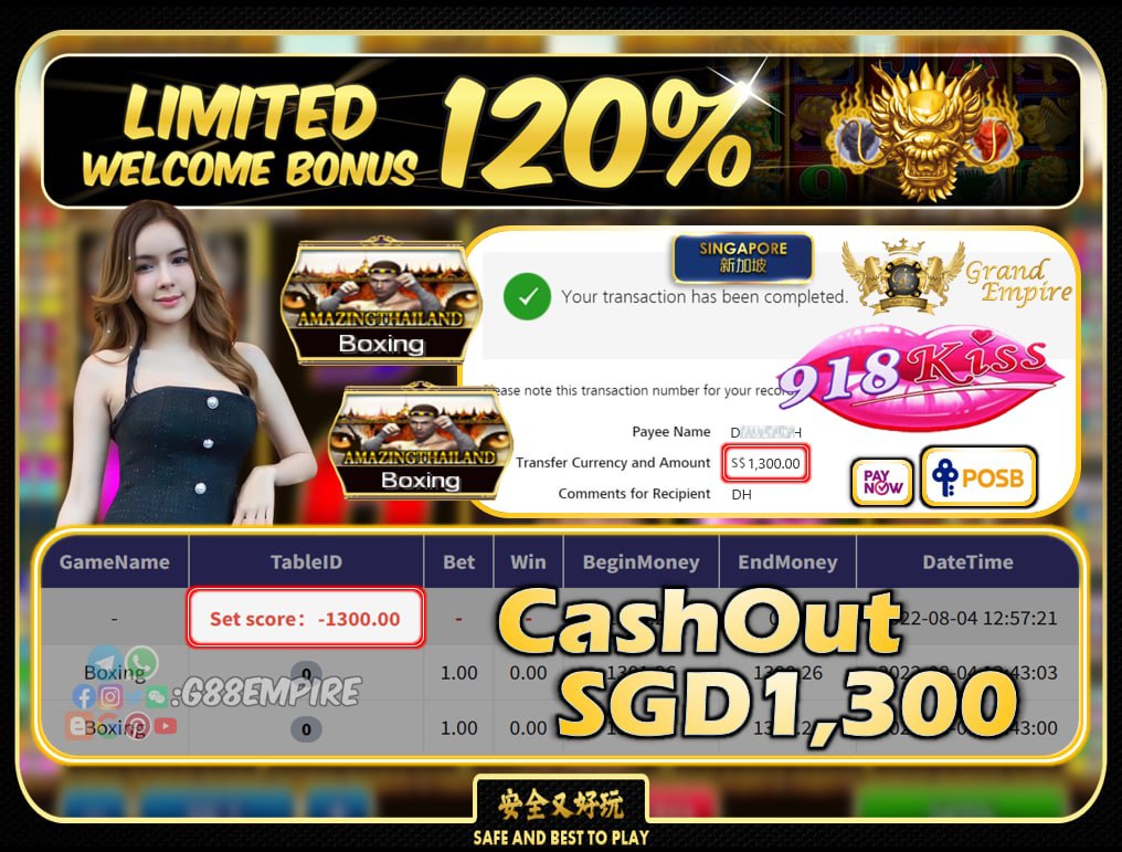 918KISS ~ BOXING CASHOUT SGD1300!!!