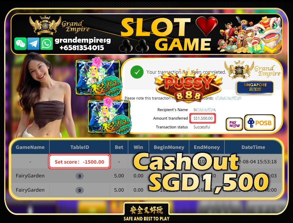 PUSSY888 ~ FAIRYGARDEN CASHOUT SGD1500!!!