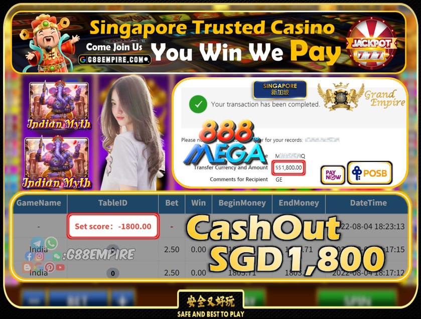 MEGA888 ~ INDIA CASHOUT SGD1800 !!!