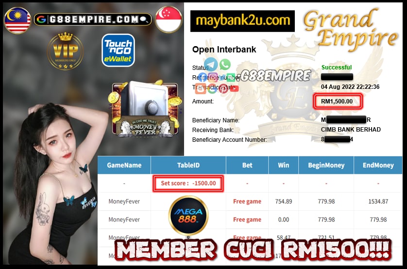 MEGA888 MONEYFEVER CUCI RM1500