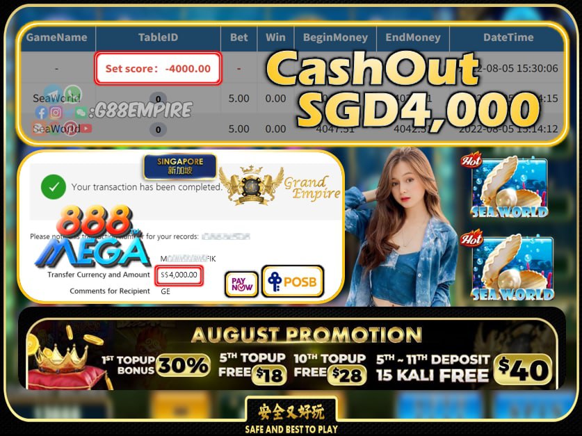 MEGA888 ~ SEAWORLD CASHOUT SGD4000 !!!