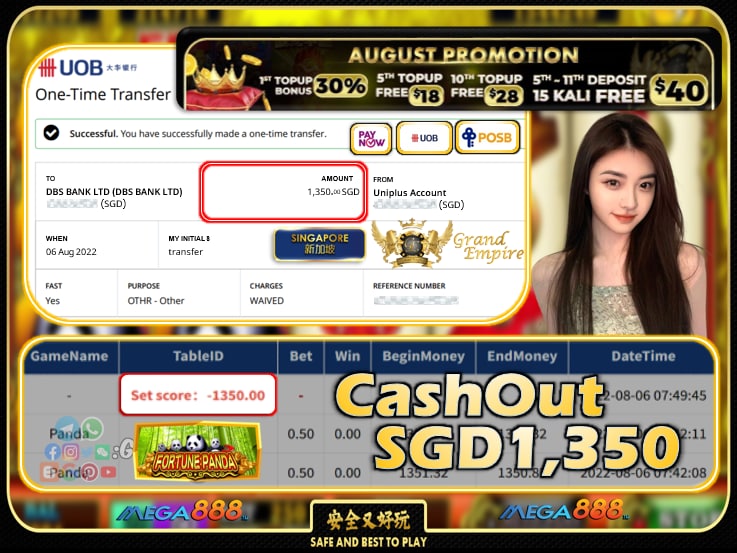 MEGA888 ~ PANDA CASHOUT SGD1350!!!