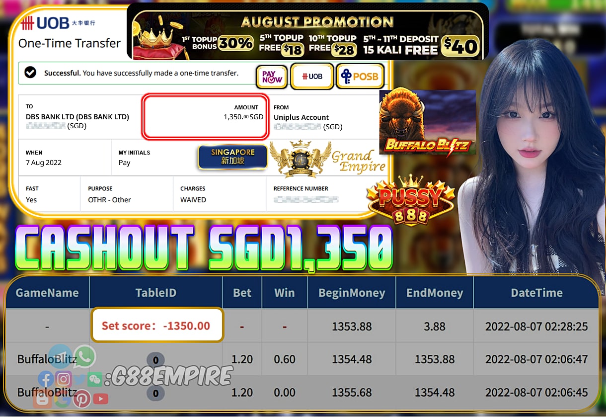 PUSSY888 ~ BUFFALO BLITZ CASHOUT SGD1350!!!