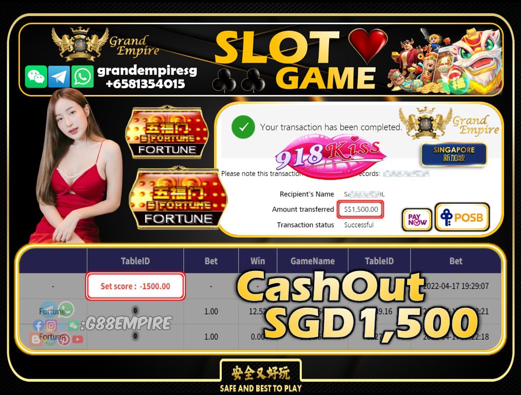 918KISS ~ FORTUNE CASHOUT SGD1500!!!