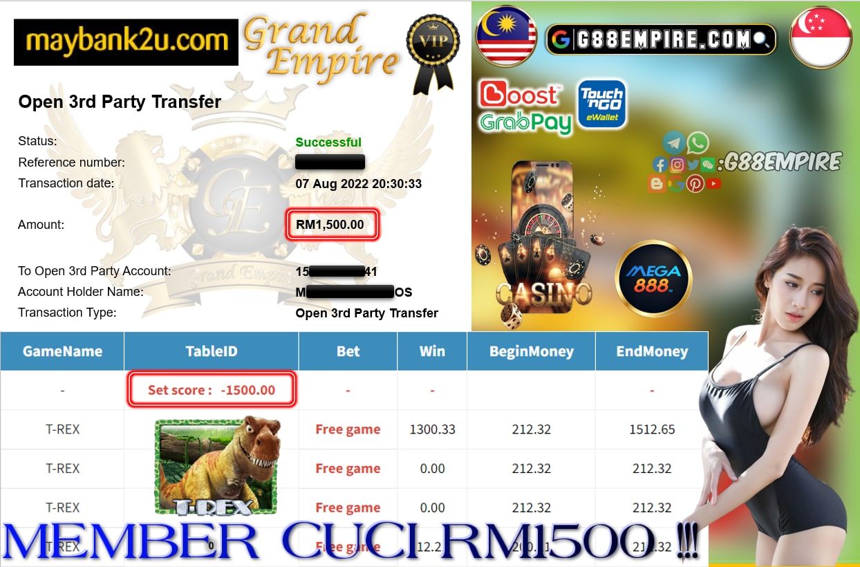 MEGA888 - T-REX CUCI RM1500 !!!