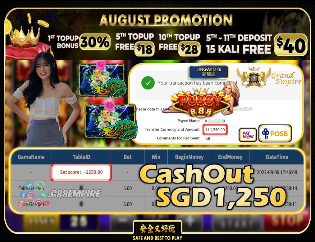 PUSSY888 ~ FAIRYGARDEN CASHOUT SGD1250!!!