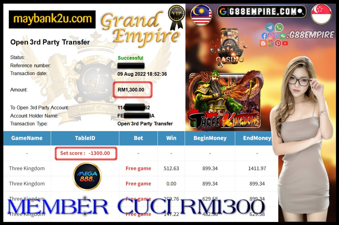 MEGA888 THREE KINGDOMS CUCI 1,300