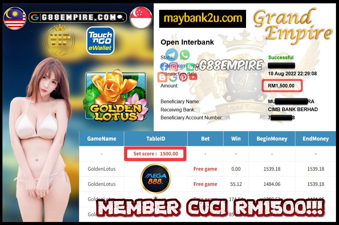 MEGA888 GOLDENLOTUS CUCI RM1500