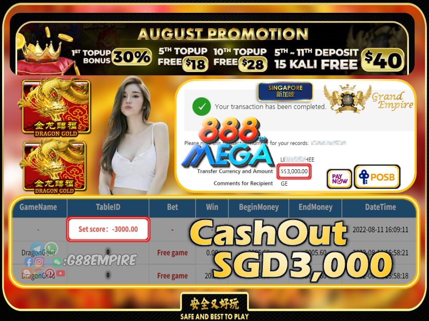 MEGA888 ~ DRAGONGOLD CASHOUT SGD3000 !!!