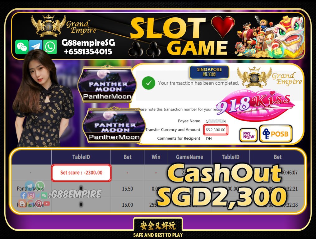 918KISS ~ PANTHERMOON CASHOUT SGD2300!!!