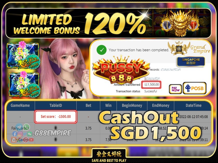 PUSSY888 ~ FAIRYGARDEN CASHOUT SGD1500 !!!