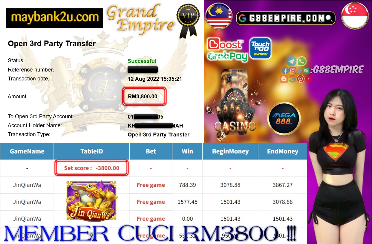 MEGA888 - JINQIANWA CUCI RM3800 !!!