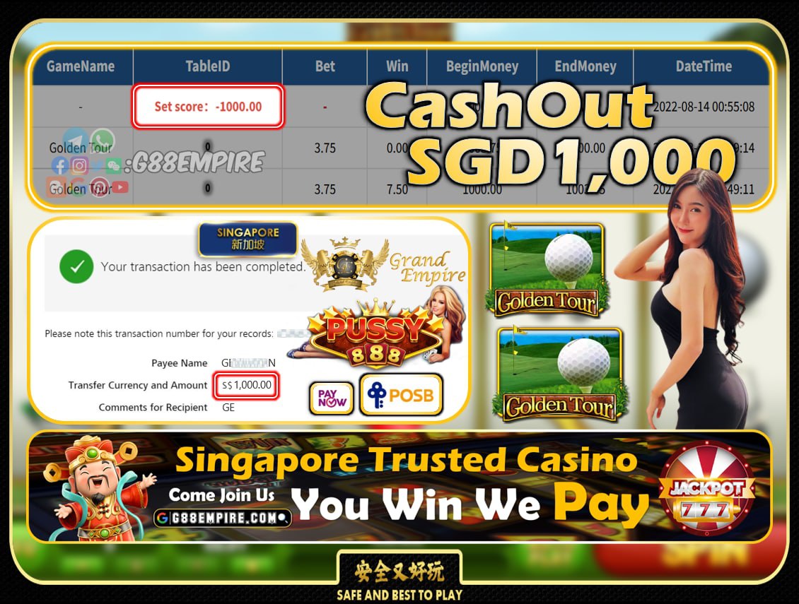 PUSSY888 ~ GOLDENTOUR CASHOUT SGD1000!!!
