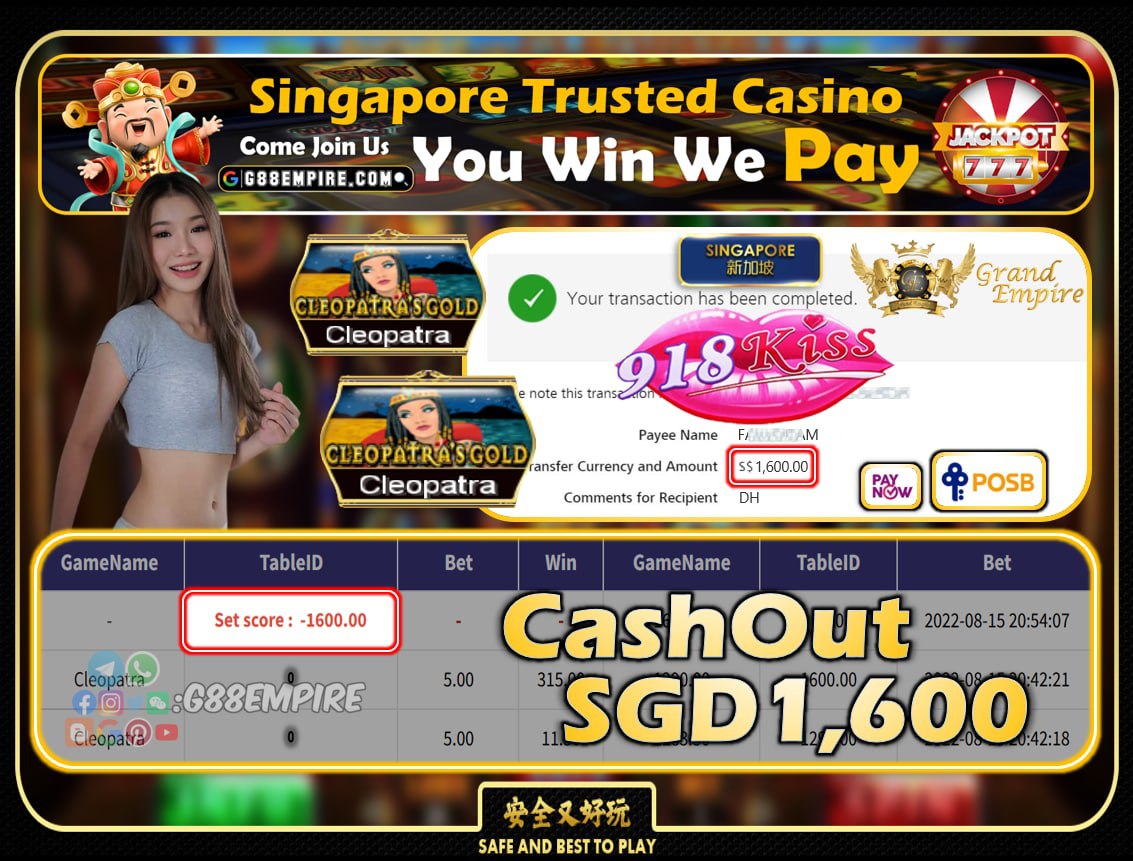 918KISS ~ CLEOPATRA CASHOUT SGD1600!!!