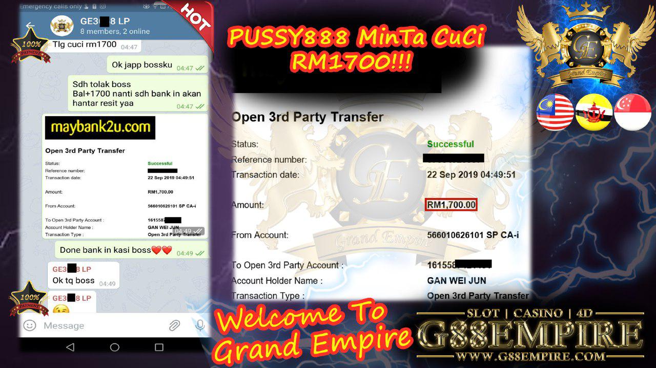 MEMBER MAIN PUSSY888 LAGI MINTA CUCI RM1700 ~~